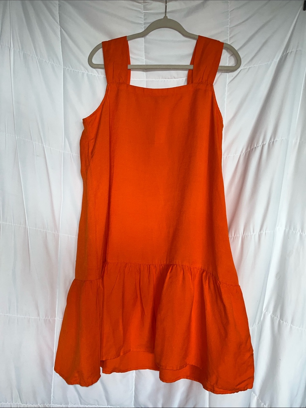 NWT Loft Square Neckline Tiered Mini Shift Dress Orange Linen Blend Large - Picture 4 of 8